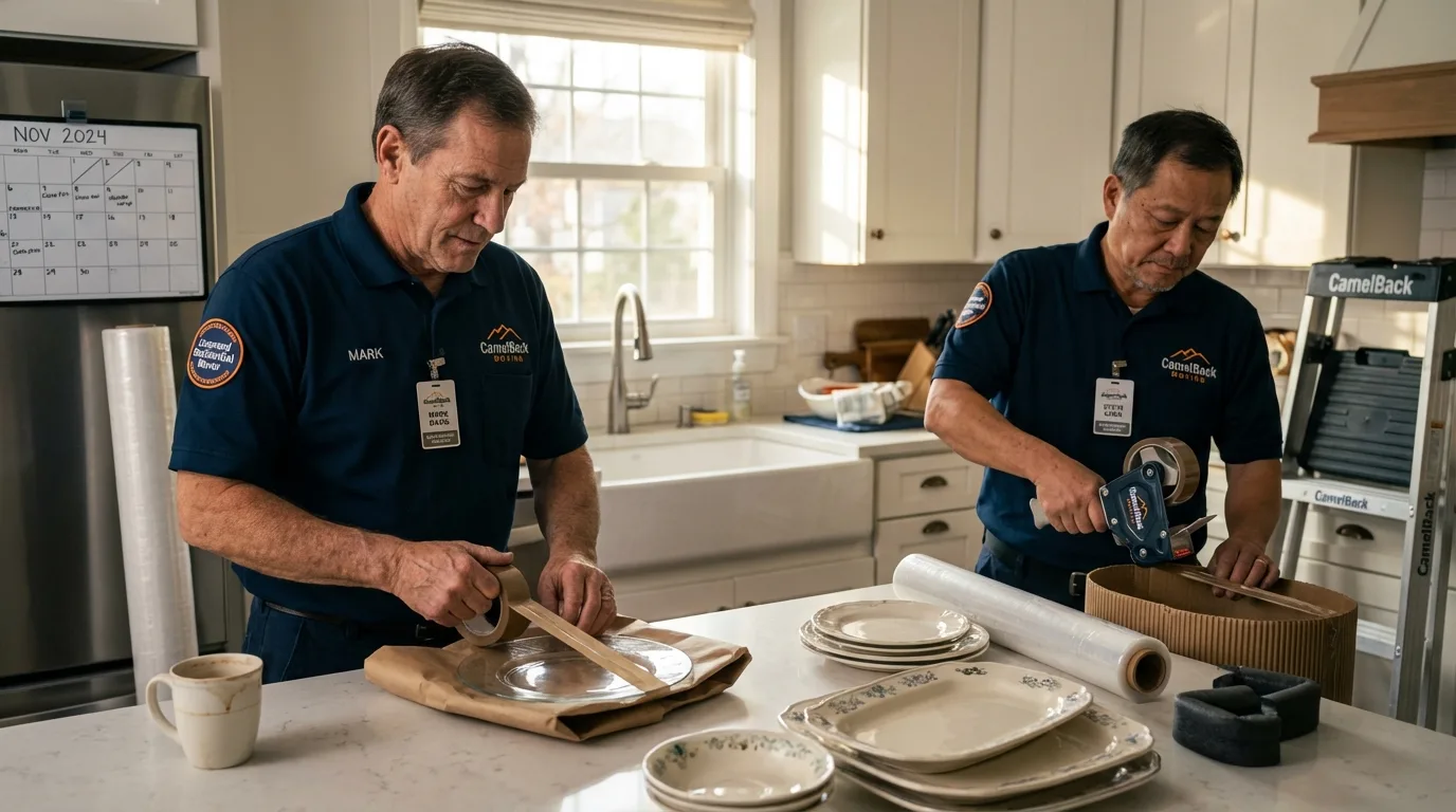 Professional crew packing kitchen dishware in Erie, CO