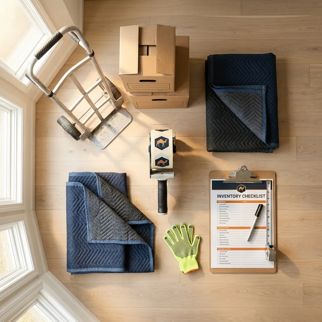 Professional moving supplies and packing materials layout for Erie residential relocations
